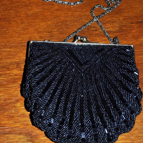 Black Beaded Formal Evening Purse Shoulder Bag - Picture 5 of 6